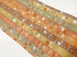 笹蔓緞子に花唐草・縞模様織出し名古屋帯